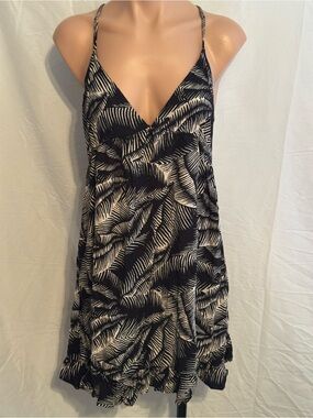 Volcom Black & White Palm Print Racer Back Slip Summer Dress